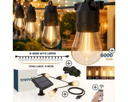 Trend24 Solar tuinverlichting - Tuinverlichting op zonne-energie - Buitenverlichting - Lichtsnoer buiten - Lichtslinger- Weersbestendig - 4 lichtinstellingen - Zwart