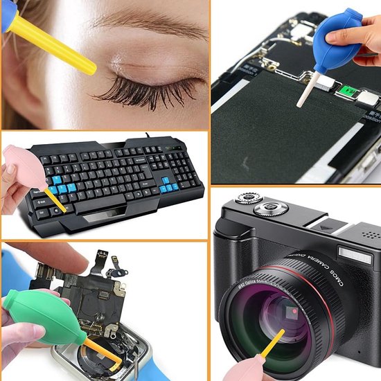 2 stuks raketblazer - rubberen blaasbalg - geschikt voor cameralensstofverwijderingsset - geschikt voor sensorreiniging, wimperverlenging, stofverwijdering, luchtpomp - plastic licht - bubbelluchtpomp - groen, blauw, roze, zwart, rood, geel van KssFire — afbeelding 2