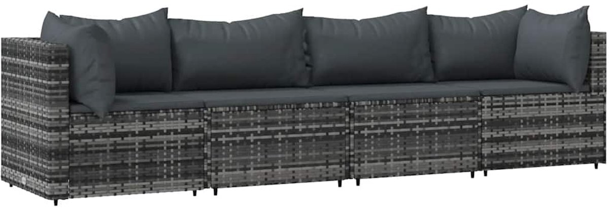 vidaXL 4-delige - Loungeset - met - kussens - poly - rattan - grijs