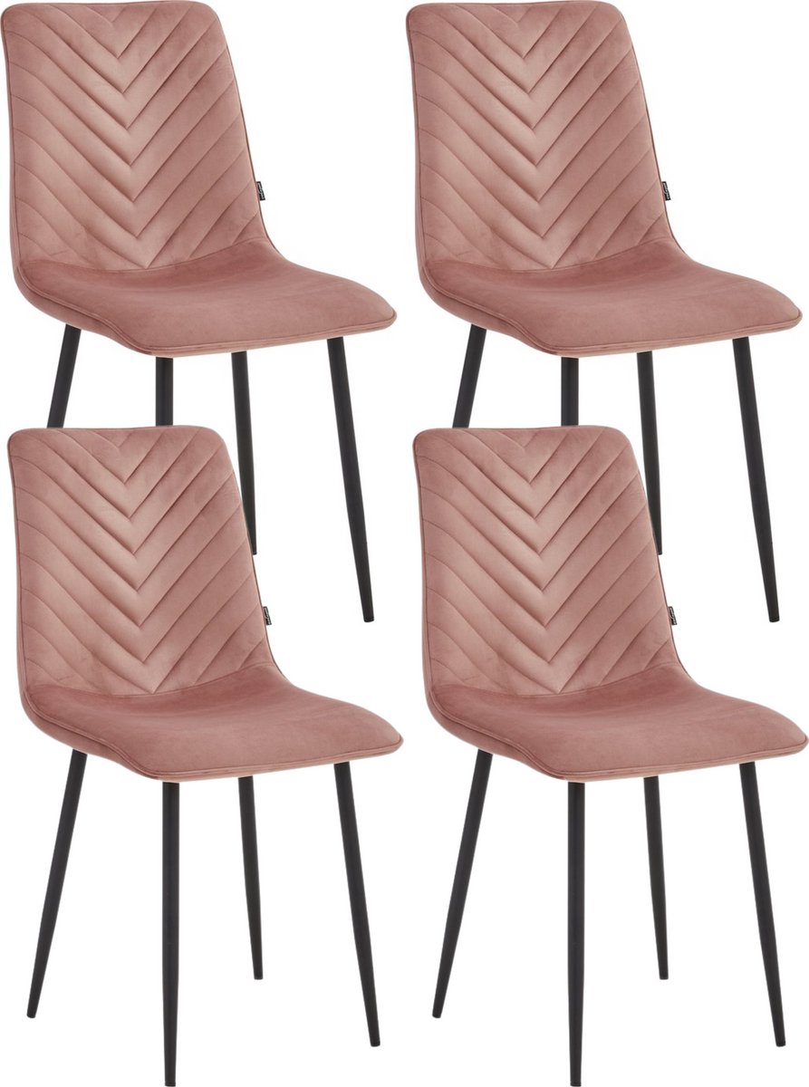 Colenis Senny Eetkamerstoel - Set Van 4 - Roze - Fluweel - Industrieel - Eetkamerstoelen