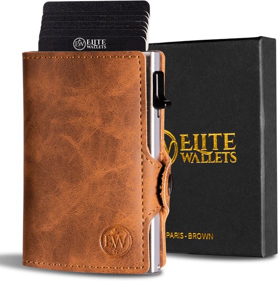 EliteWallets Pasjeshouder Pro – Uitschuifbaar – Man & Vrouw - Bruin