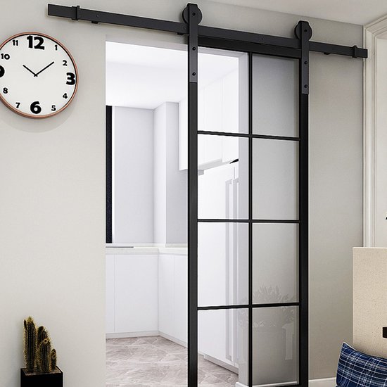 Barndoor schuifdeurbeslag staal mat zwart - raillengte 2 m