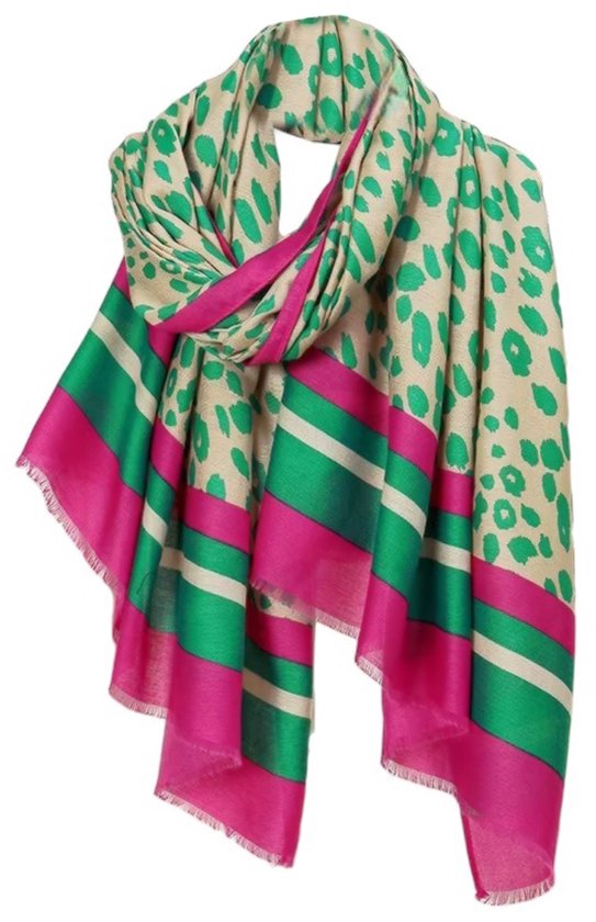 Color Leopard Sjaal - Groen/Roze | 180 x 85 cm | Polyester | Fashion Favorite