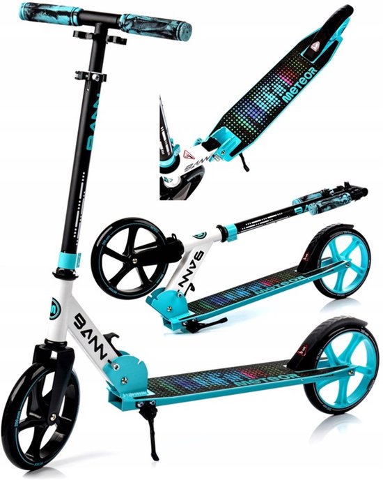 Meteor Kinderstep Urban Bann Blauw - Step Scooter - tot 90 kg - 3-traps hoogteverstelling - Grote wielen - Opvouwbaar - 3,7 kg