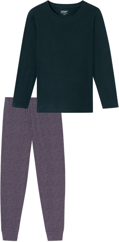 Uncover by Schiesser Lange pyjama voor dames van 100% katoen - Uncover by SCHIESSER Dames Pyjamaset - nachtblauw