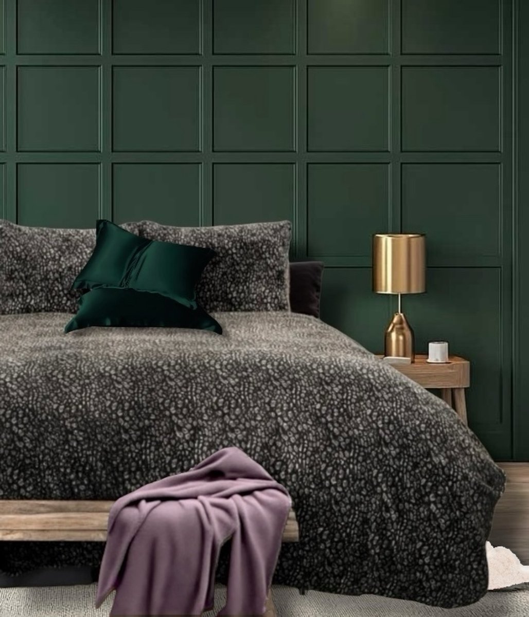 Husch Teddy Fleece Dekbedovertrek Panter Grijs - Lits - jumeaux - 240x200/220 cm - Heerlijk Zachte Teddy