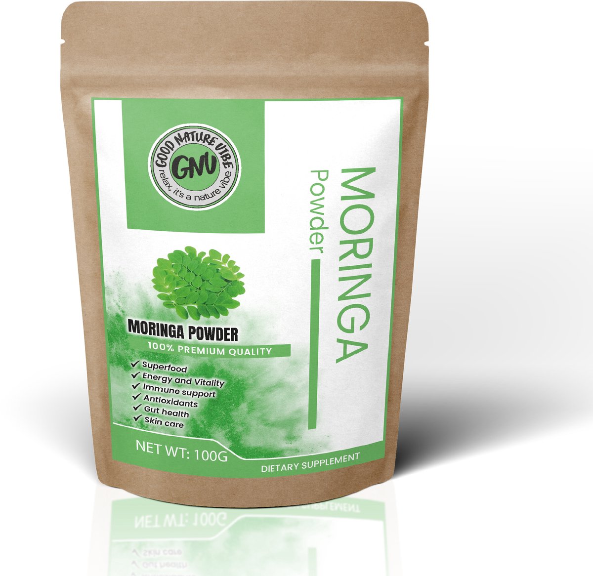 Good Nature Vibe Moringa poeder 100g - Energie, Vitaliteit & boordevol antioxidanten - Superfood Ayurverdische kruiden - Detox & hormoonhuishouding - Voor hem & haar