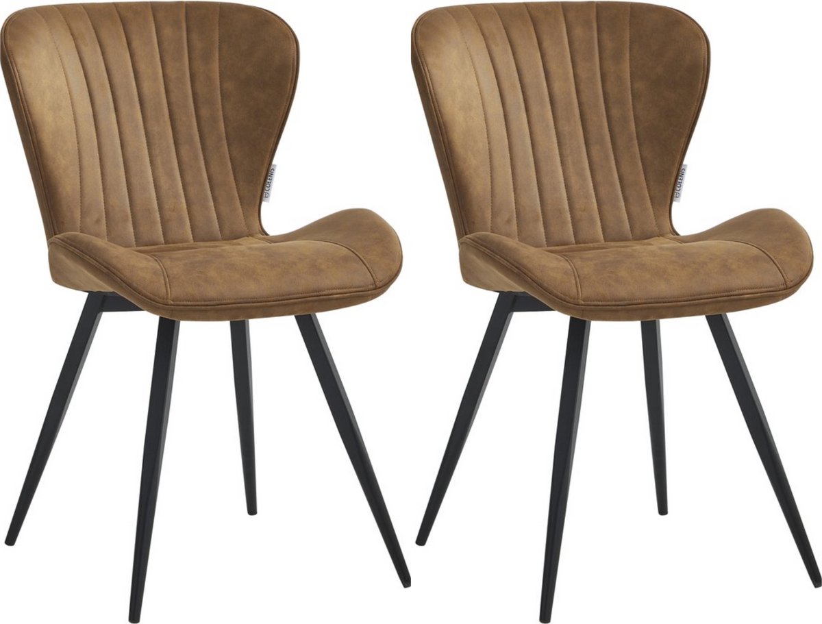 Colenis® - Star Eetkamerstoel - Set van 2 - Cognac - Microvezel - Microfiber - Industrieel - Design - Eetkamerstoelen - Stoel