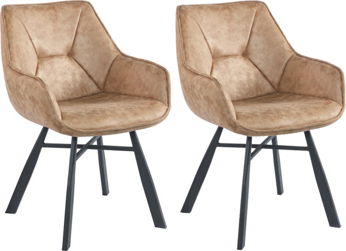 Colenis Solido Eetkamerstoel - Set van 2 - Beige - Microfiber Stof - Industrieel - Met armleuning - Stoel
