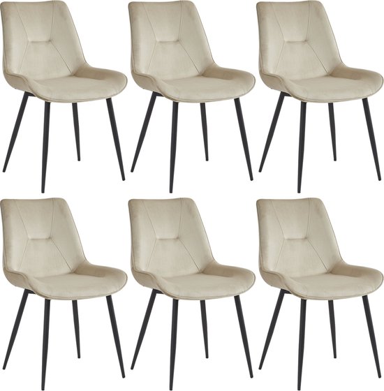Colenis® - Chaise de salle à manger Zerda - Set de 6 - Beige - Velours - Industriel - Chaise