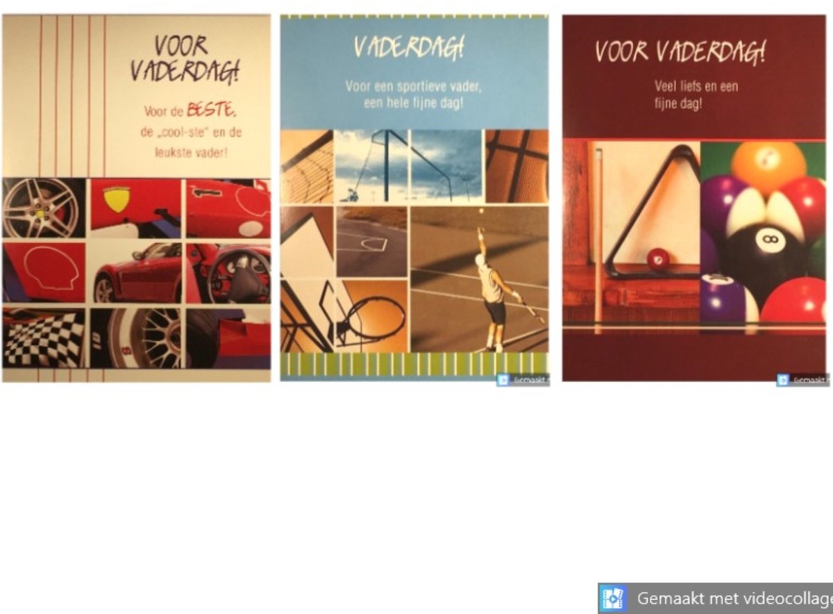 6 Luxe Vaderdag Wenskaarten - Vader Papa Wens Kaart - 3 Motieven - Touche Cards - Met Envelop - 16.5x11.5cm - Vatertag - Fete des Peres - Father's Day
