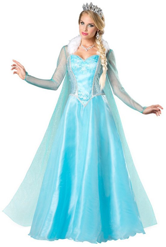 Joya Party® Verkleed Jurk Volwassenen | Blauwe Glamour Jurk | Carnaval Verkleedjurk Dames | Prinsessenjurk Vrouwen | ijsprinces | Carnavalskleding | Maat L