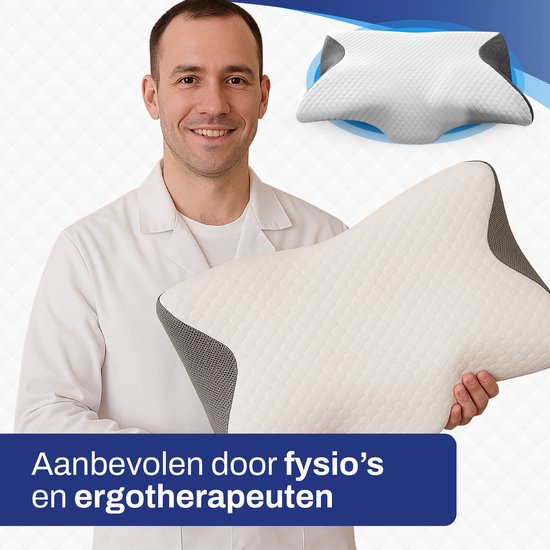 MaxxGoods Orthopedisch vlinderkussen van traagschuim kussensloop - ergonomisch hoofdkussen - neksteunkussen ademend voor zijslapers, rugslapers, buikslapers - voor mensen met een allergie