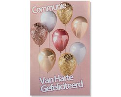 Communie Wenskaart Ballonnen - 12x17cm - Gevouwen kaart inclusief envelop - Communiekaart