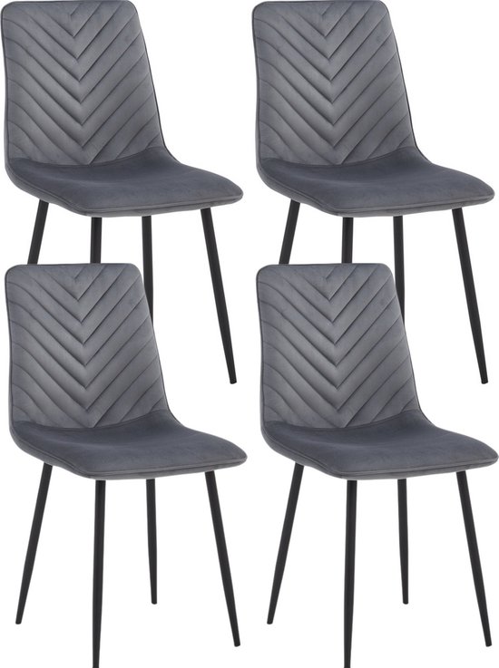 Colenis® - Senny Eetkamerstoel - Set Van 4 - Grijs - Fluweel - Velvet - Industrieel - Eetkamerstoelen