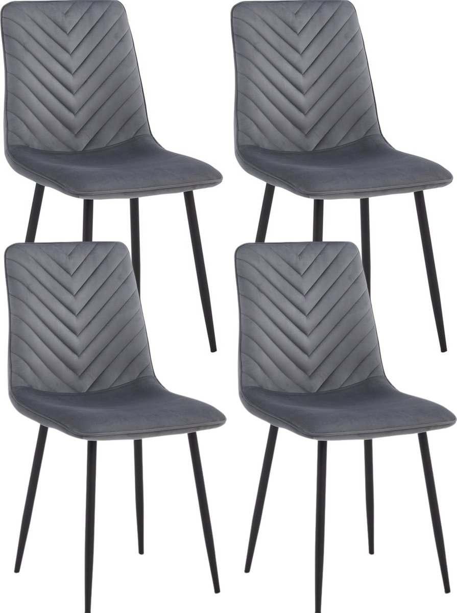 Colenis Senny Eetkamerstoel - Set Van 4 - Grijs - Fluweel - Velvet - Industrieel - Eetkamerstoelen