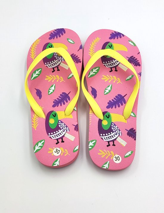 Slippers pour fille - Rose, bleu, jaune, vert avec motif toucan - Idéales pour le bain et la plage - Taille 32