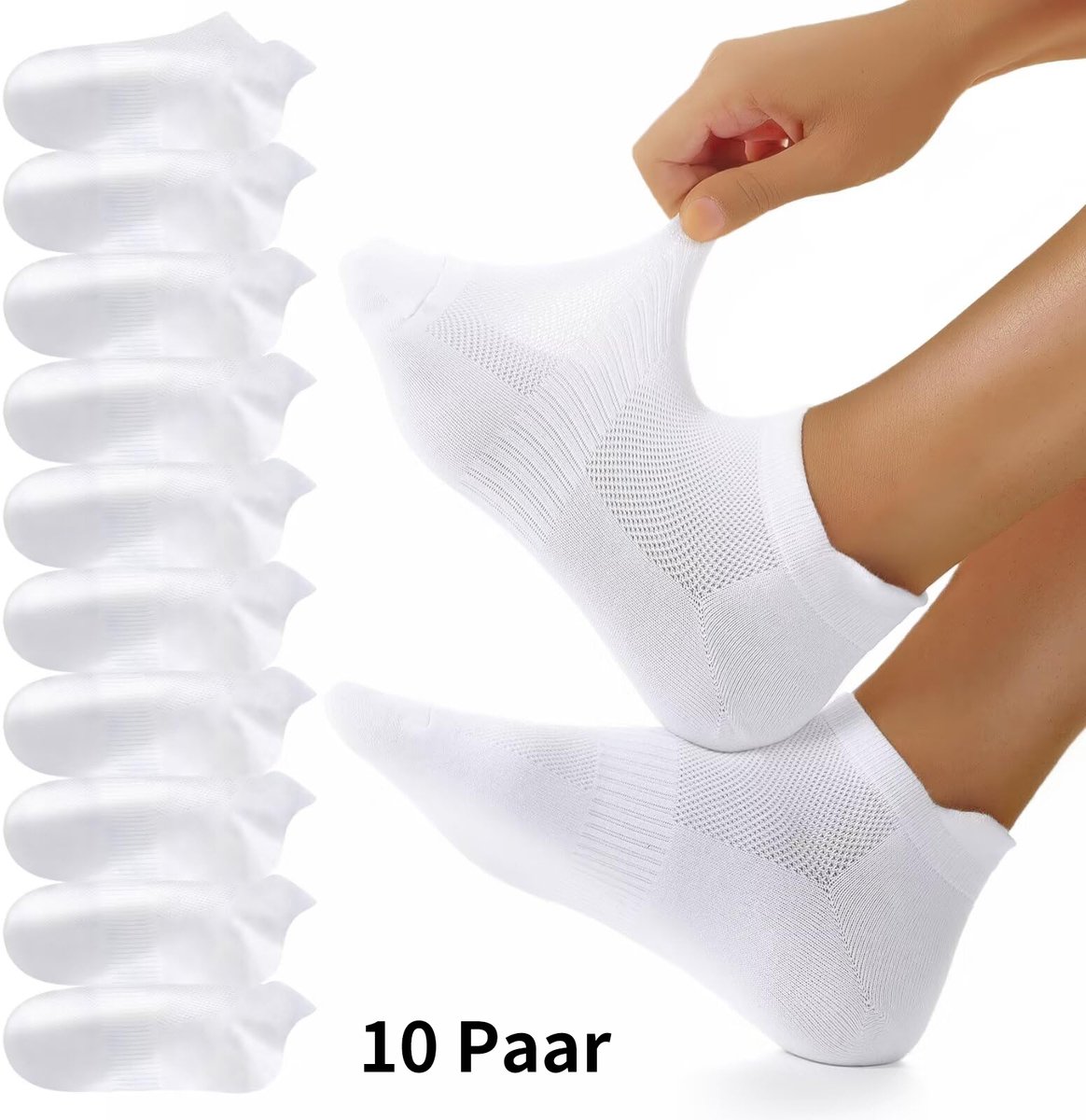 Sneakersokken Herren Dames- Enkelsokken - 10 Paar - katoen - Sportsokken - Sokken - Sneakersokken Dames 38-42 - Wit 10 Paar - Maat 38-42