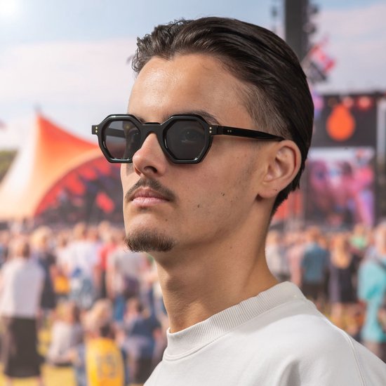 Zonnebril ronde hoeken - Zonnebrillen - Festival bril - Rave bril - Glasses - Dik montuur - Zwart van Merkloos — afbeelding 4