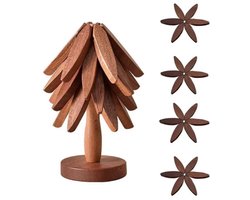 DWIH - Houten Pannenonderzetter - set van 4 stuks - Walnoot - Boomvormig