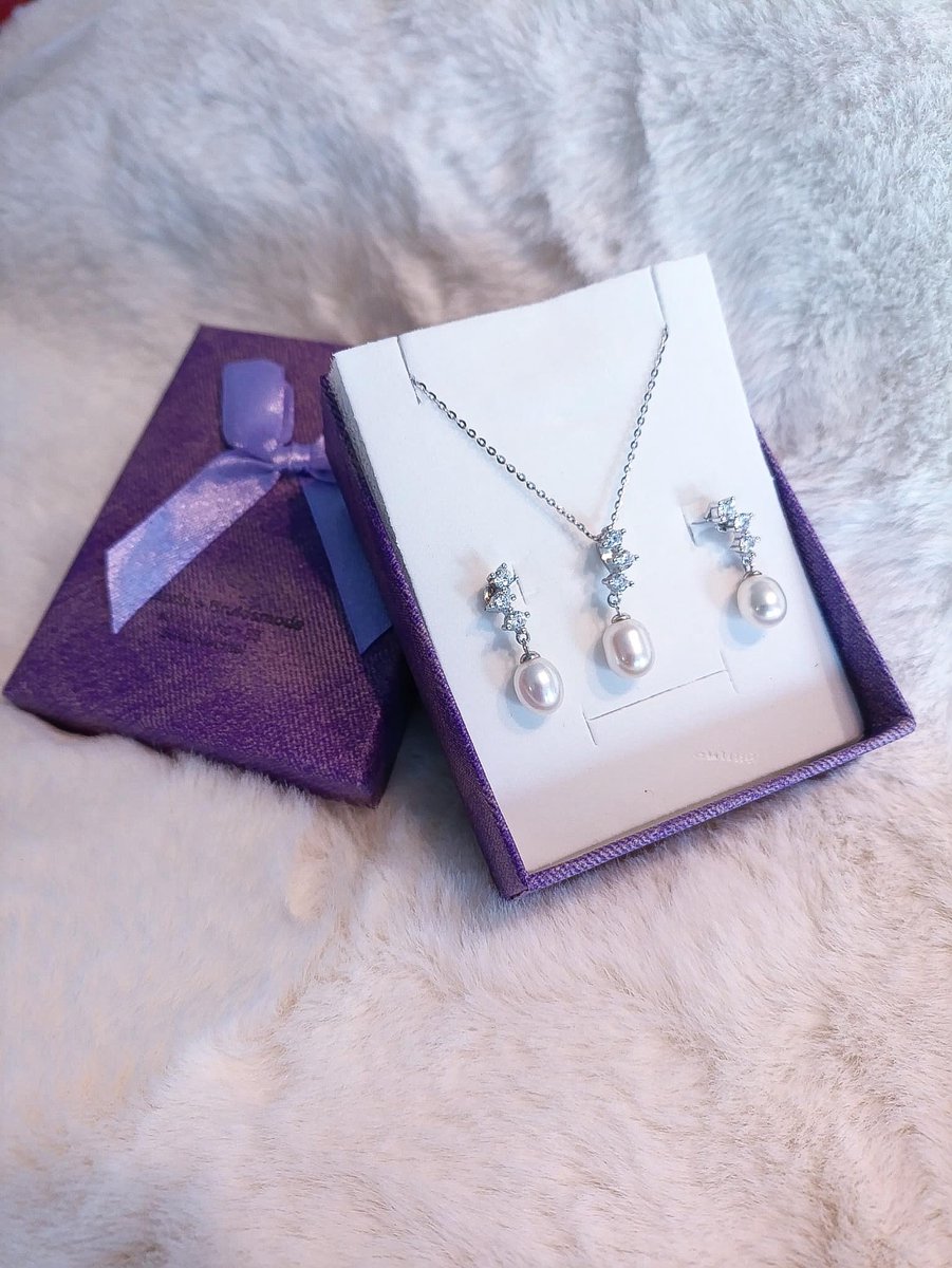 sieradenset, 925 zilveren ketting met zoetwater parel hanger en oorbellen