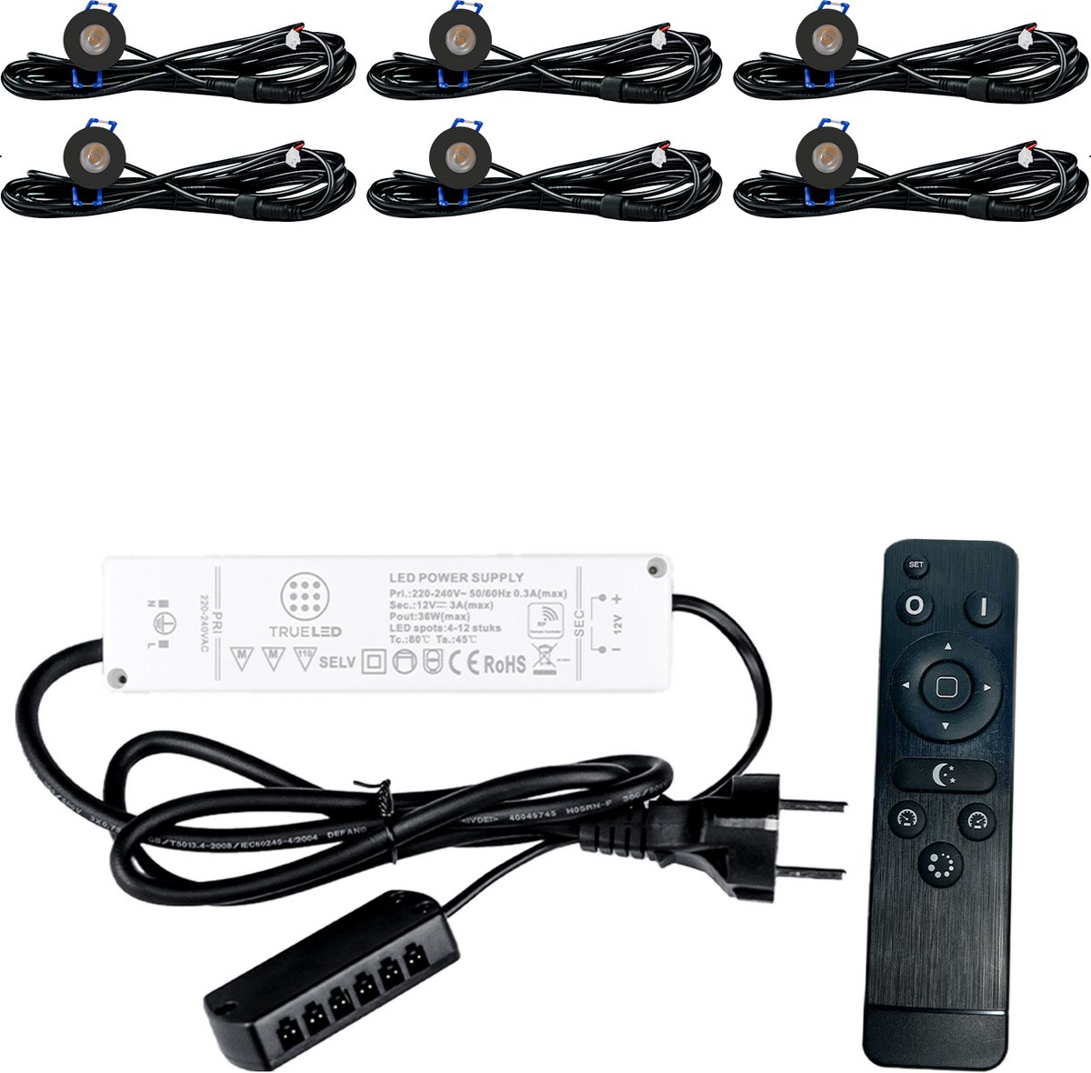 TrueLED Compact Black - Inbouw LED Spot Dimbaar voor Overkapping - IP65 Verlichting voor Veranda - Complete set van 6 LED Spots