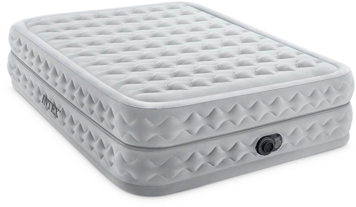 Intex Queen Supreme Air-Flow Luchtbed met ingebouwde pomp | Tweepersoons | 203 x 152 x 51 cm | Inclusief reparatiekit + hoeslaken + twee opblaasbare hoofdkussens