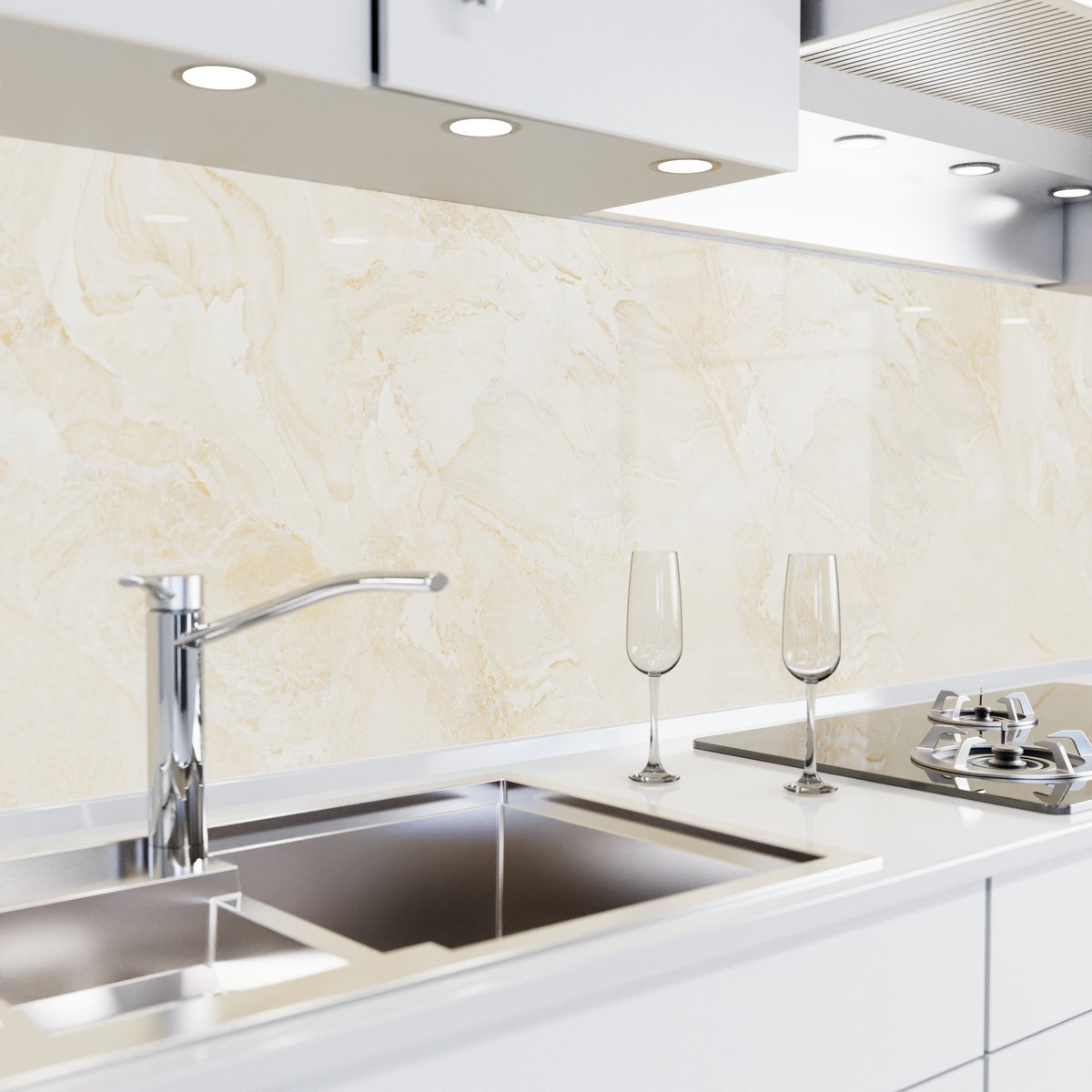 Keuken achterwand zelfklevend – Glaslook – Spatscherm keuken – Verstevigde PET folie – Spatwand fornuis – Muurbeschermer – 0,80 mm - Marmer beige - 400 cm x 80 cm