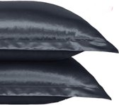 Beauty Silk - Kussenslopen - 60x70 - 2 stuks - Glans Satijn - Antraciet