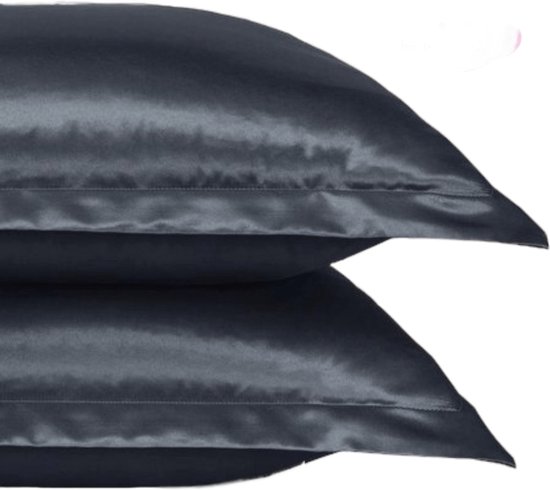 Beauty Silk - Kussenslopen - 60x70 - 2 stuks - Glans Satijn - Antraciet