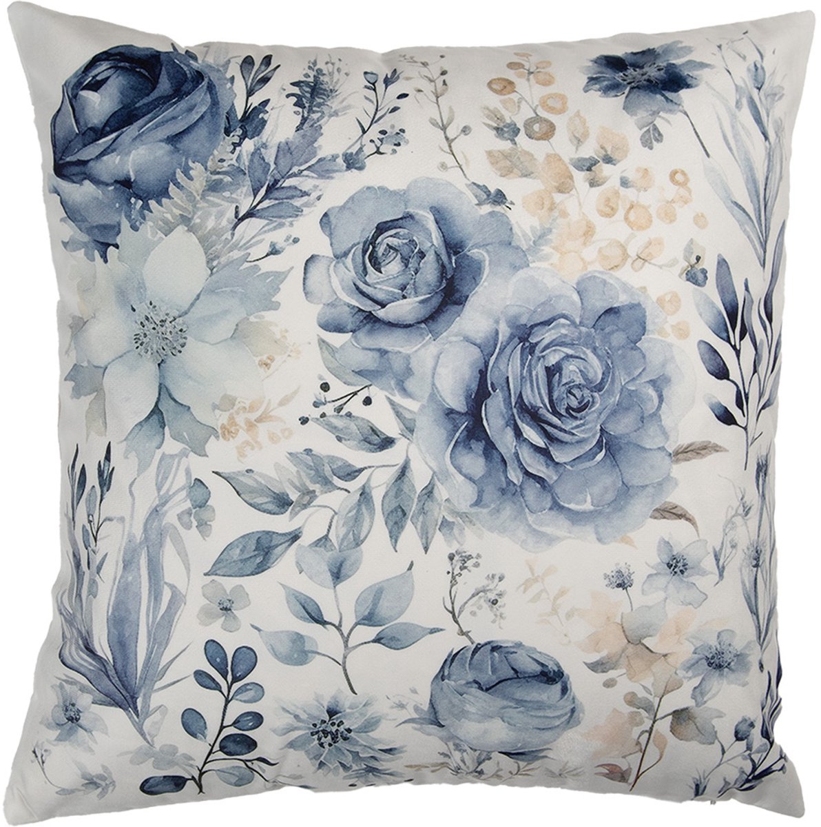 Clayre & Eef Kussenhoes 45x45 cm Wit Polyester Bloemen