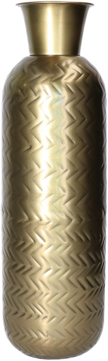 Atmosphera Bloemenvaas Antique Dorado - goud - bewerkt metaal - 15 x 46 cm - flessenhals model - Design vaas