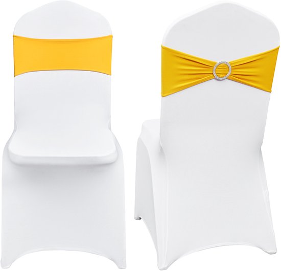 Housses de siège en élasthanne élastique, coupe universelle avec sangles de siège. Amovible et lavable. 30 pièces en or et blanc pour mariages, fêtes et dîners