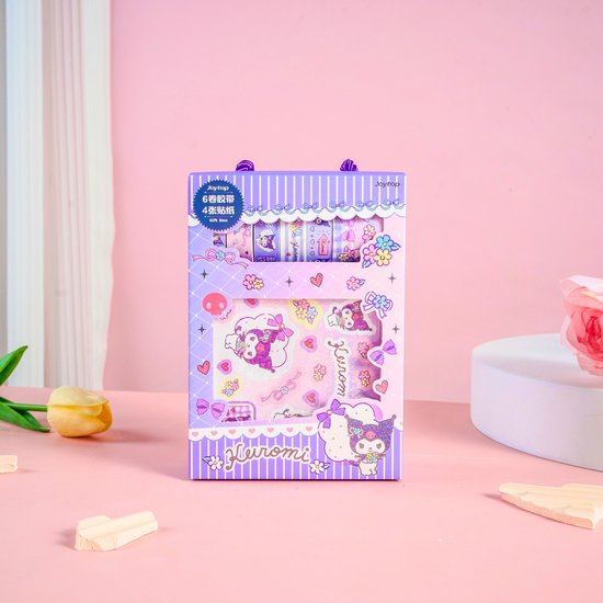 Joytop - Sanrio – Kuromi - Coffret cadeau d'autocollants Gukka et de Tape Washi Flower World - Autocollants de dessin animé mignons pour fêtes et cadeaux - Set de Décoration DIY créatif