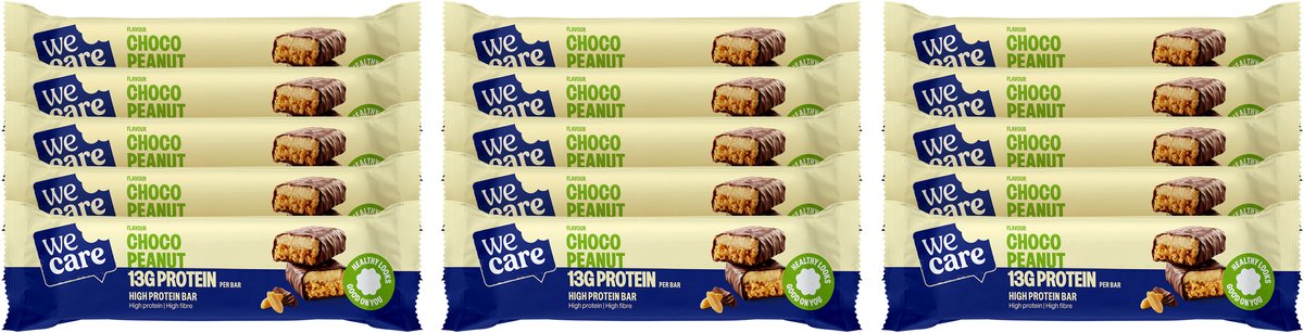 Goedkoopste WeCare High Protein - Eiwitreep - Chocolade Pinda - 15 x 45 gr