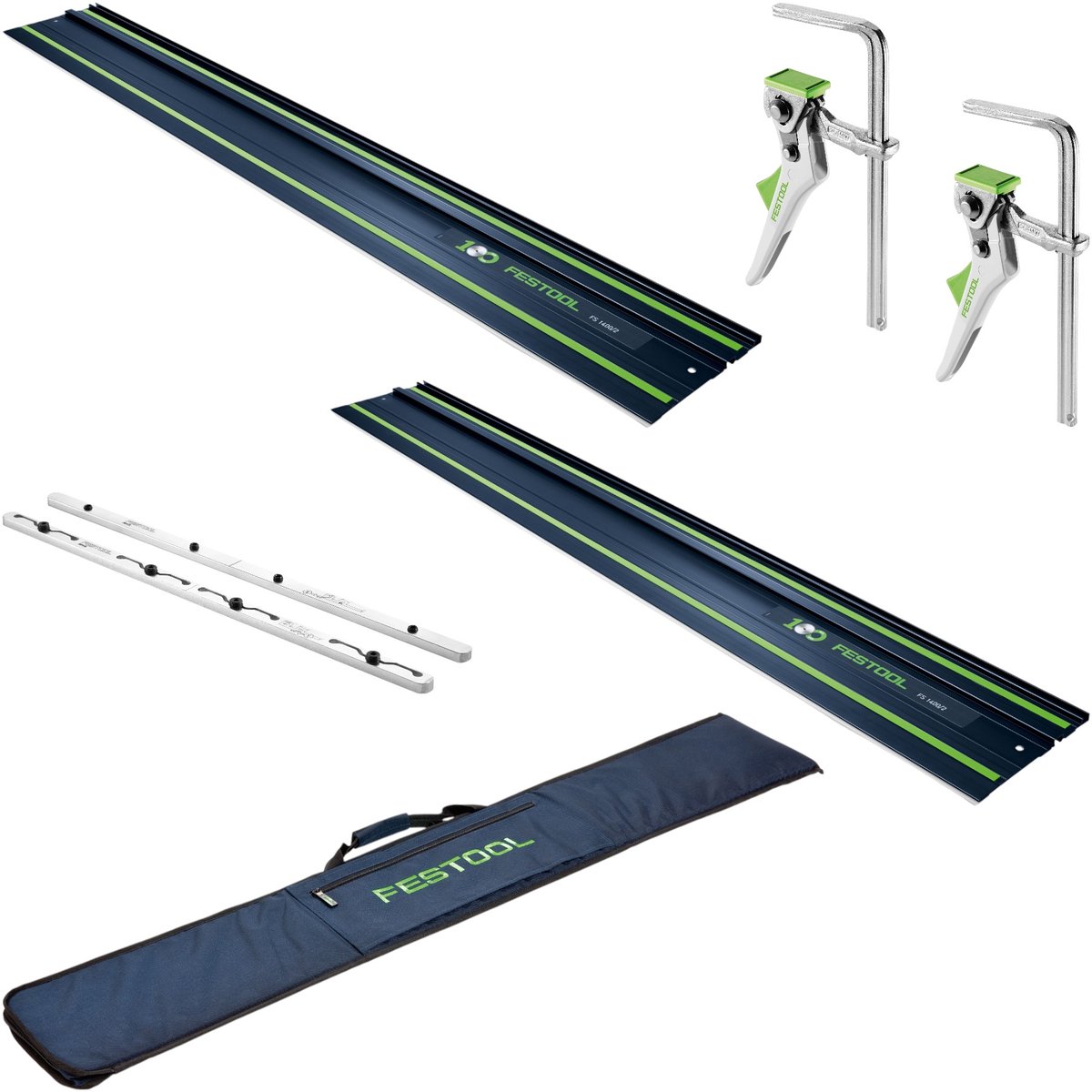 Festool 2x FS 1400/2 BL geleiderail 1400 mm blauw ( 2x 578246 ) 100Y Anniversary Edition + FSV/2 connector + 2x FS-HZ 160 hefboomklem + FS-BAG tas