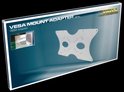 Verpakking van een VESA mount adapter, model HA 4 L, met een afbeelding van de adapter en een persoon die naar een scherm kijkt.