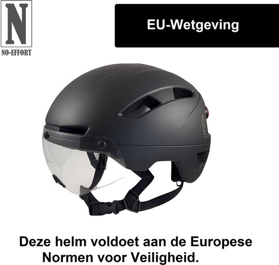 NO-EFFORT Fietshelm Volwassenen - Met LED Verlichting - Verstelbare Fiets Helm - Elektrische Fiets - Fatbike - Speedpedelec - Maat L 58 - 61 cm - Zwart - Cycling Helmet — afbeelding 3