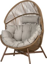 Lisomme Ayla Tuin Loungestoel - Poly Rattan - Loungestoel Buiten - Inclusief Zit- en Rugkussens - Beige