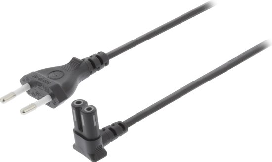 Valueline Stroomkabel met haakse C7 plug en rechte stekker - 2x 0,75mm /  zwart - 3 meter | bol.com
