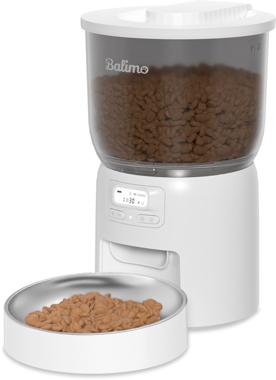 Balimo Automatische voerbak kat en hond - 3L - Voerbak Automatische - Voerautomaat kat - Instelbaar voedingsschema - met Timer - Voerautomaat - Wit - Balimo - €32,99