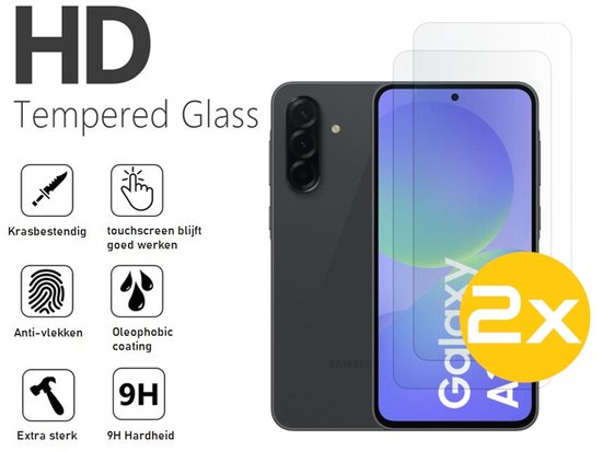 Twee HD Tempered Glass screenprotectors, krasbestendig, anti-vlekken, 9H hardheid. Inclusief een zwarte telefoonhoes.