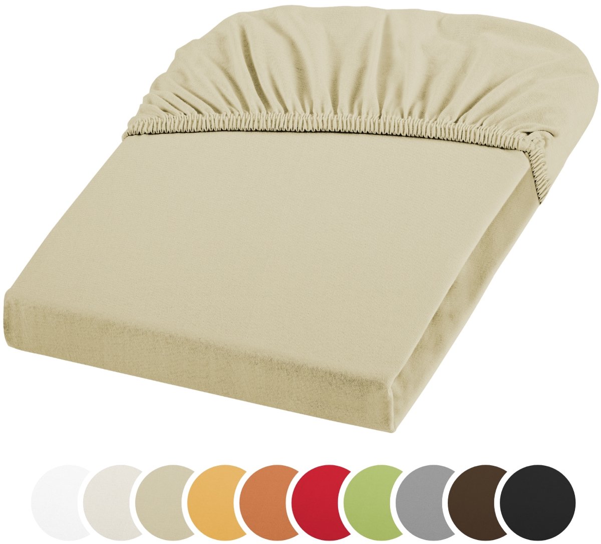 sleepling jersey stretch hoeslaken 180 x 200 - 200 x 220 cm | ondoorschijnend hoeslaken | katoen met 3% elastaan | voor matrassen tot 25 cm hoog | rondom elastiek | Ökotex | wasbaar tot 60 graden | beige