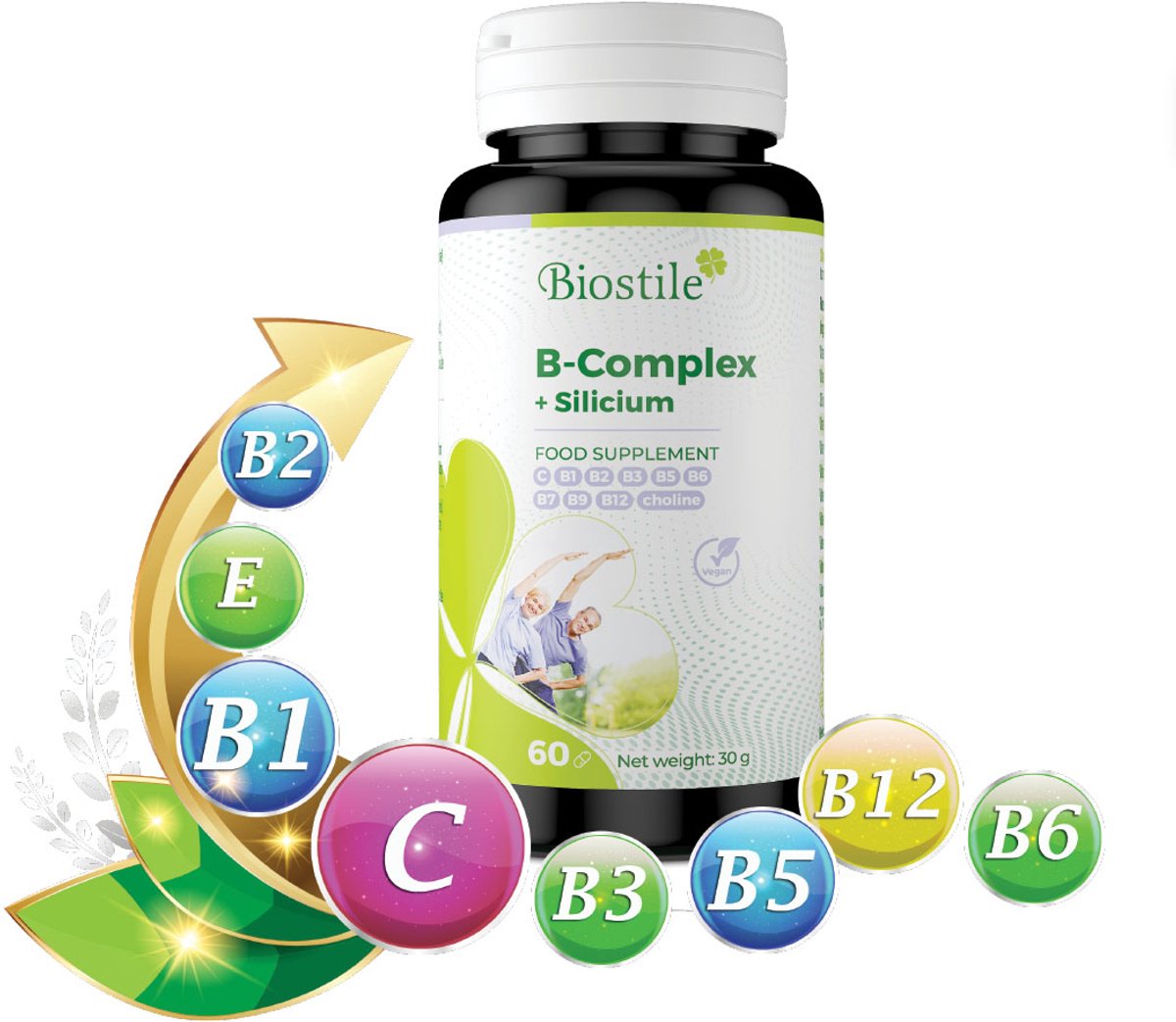 Biostile – B – Complex + Silicium – Ondersteunt Energie – 60 Capsules