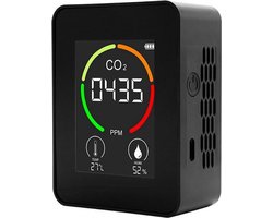 3-in-1 Indoor Air Quality Monitor – CO2 meter – Luchtkwaliteitsmeter – Met hygrometer en thermometer – Draagbaar & USB oplaadbaar – Luchtkwaliteitstest voor thuis, kantoor, school, hotel en auto – Zwart