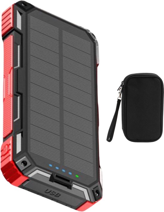 Isollis® Solar Powerbank 20000 mAh Rood met Zonne-energie - Isollis® - €69,95