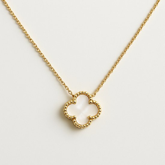 Collier Aurélia Luxe Trèfle - Collier Doré Or Wit - collier minimaliste - fleur - trèfle à quatre feuilles - acier inoxydable