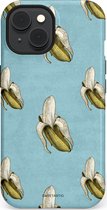Casetastic hoesje geschikt voor Apple iPhone 15 - MagSafe - Dubbellaagse bescherming - Vintage Fruit Design - Fashion Case - Lichtblauw Zand Saliegroen
