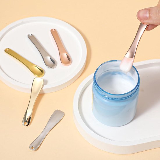 Set van 6 metalen make-up spatels en mini gezichtsspatels voor het hygiënisch aanbrengen van lotion, masker en crèmes, ideaal als huidverzorging accessoire — afbeelding 2