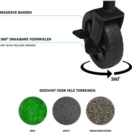 VONROC Bolderkar - Compact model - Opvouwbaar - 60 kg draagvermogen - 50l inhoud - Massieve anti-lek wielen - Stevig stalen frame - Polyester 600D - Zwart van VONROC — afbeelding 5